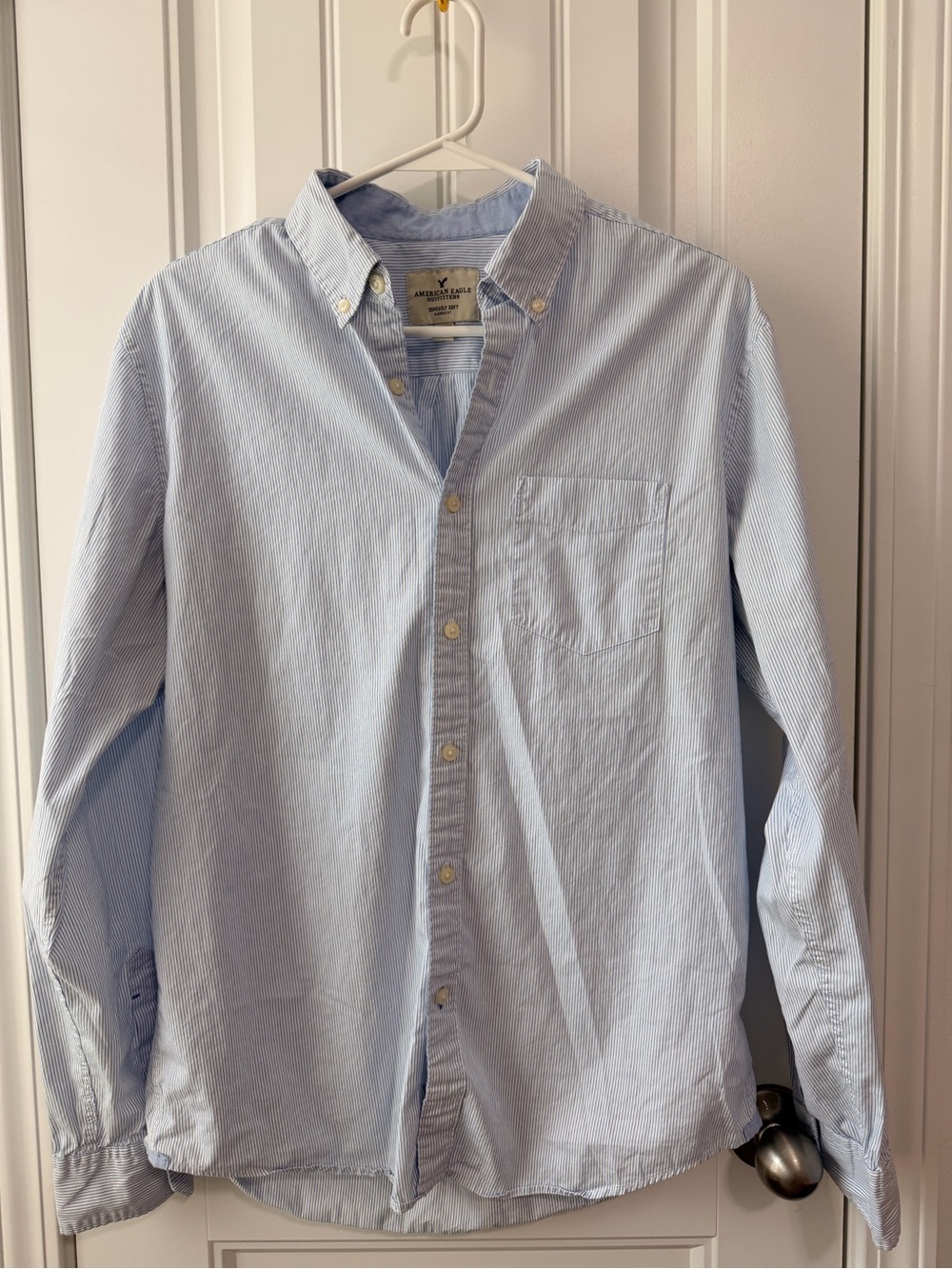 American Eagle Outfitters Light Blue Pinstripe Button-Down Shirt